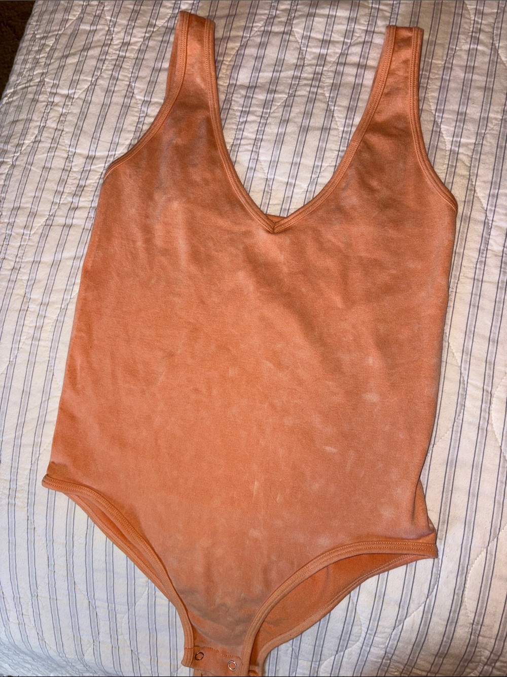 Free People V-Neck One-Piece Bodysuit in Peachy Orange